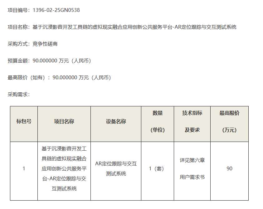 中国电子技术标准化研究院90万元招标AR测试系统，构建VR开发工具链