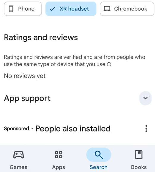 谷歌Play应用商店新增“XR头显”分类