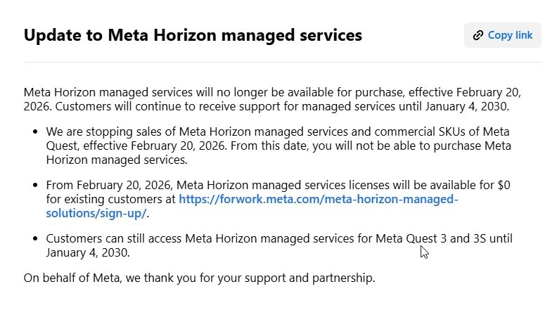 Meta关闭VR办公Horizon Workrooms，并停止商用Quest头显销售