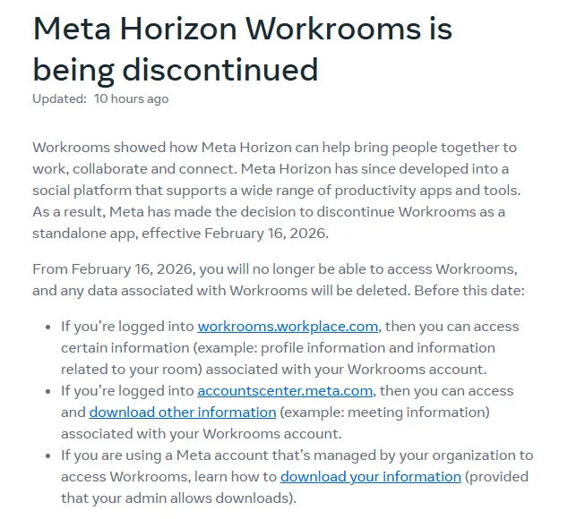 Meta关闭VR办公Horizon Workrooms，并停止商用Quest头显销售