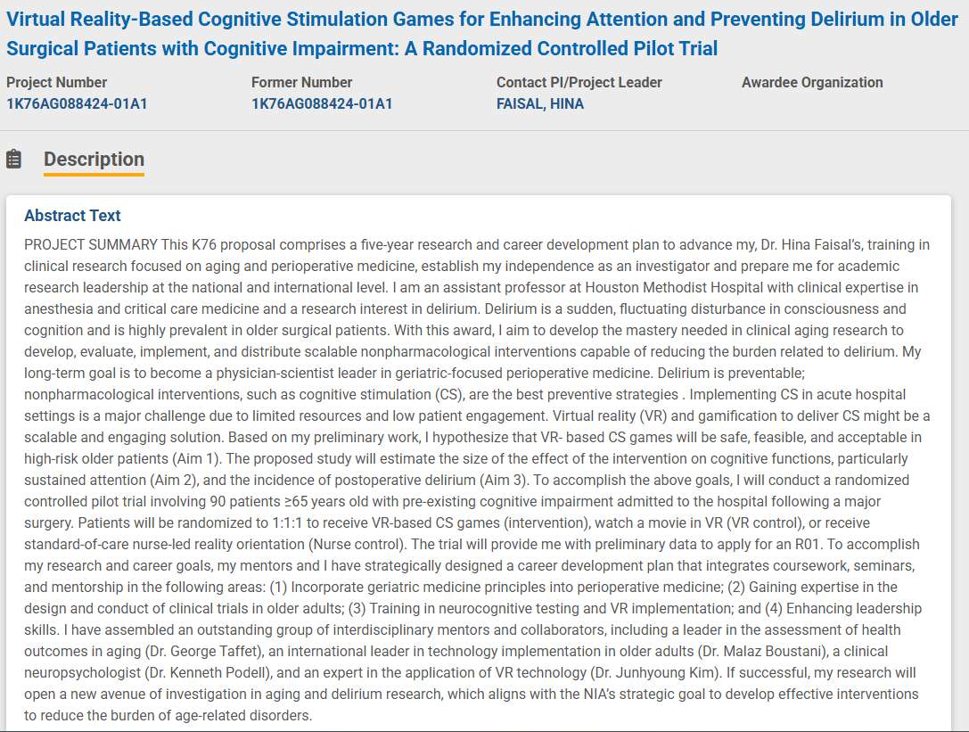 美国国立卫生研究院24万美元资助研究VR疗法应对ICU谵妄