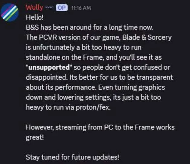 《Blade & Sorcery》无缘Steam Frame原生运行,官方坦承硬件带不动