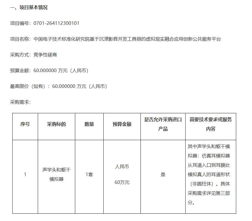 中国电子技术标准化研究院招标虚拟现实融合应用创新公共服务平台