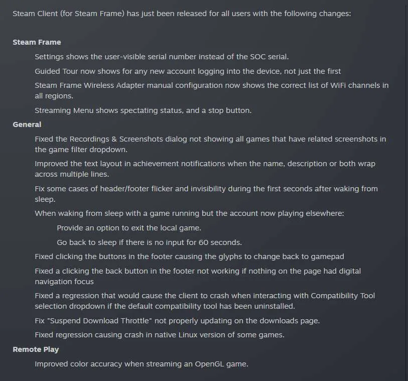 Steam Frame更新：旁观状态可见