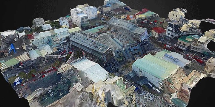 建模工程师用虚拟现实展示台湾地震灾区