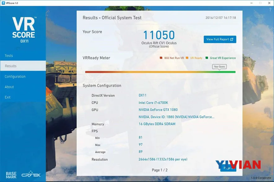 VR系统性能评测工具VRScore PC正式发售