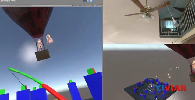 他把Vive Tracker绑在吊扇上，创作热气球射箭游戏