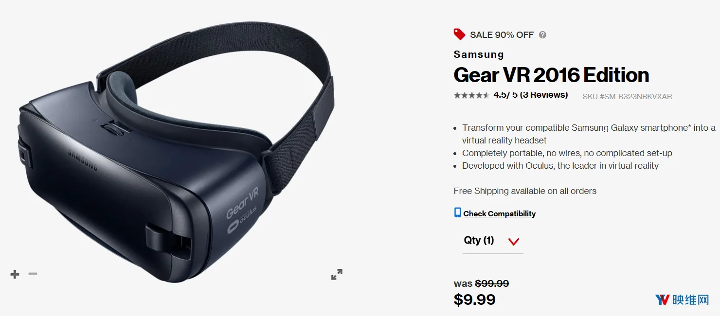 原价100美元的Gear VR被Verizon 1折甩卖