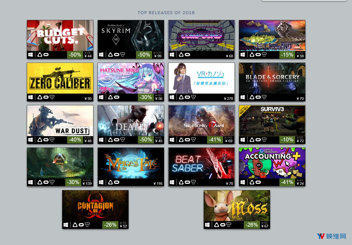 Steam 2018年度最佳VR游戏Top100出炉，多款国产游戏登榜