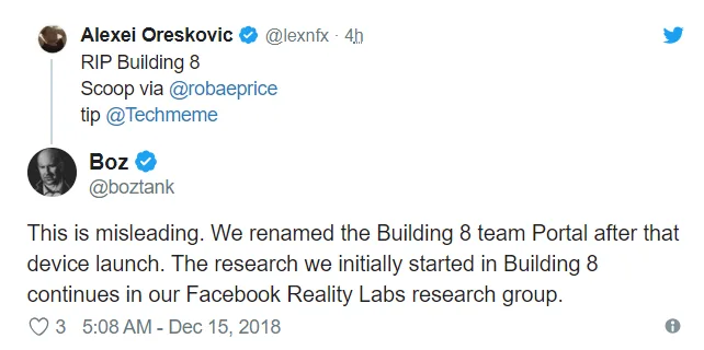 Facebook Building 8重组，部分成员加入AR/VR部门
