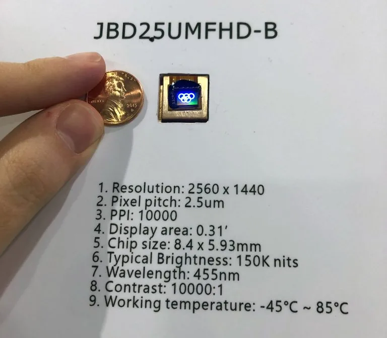 300万尼特，JBD为VR/AR带来迄今最亮MicroLED显示器