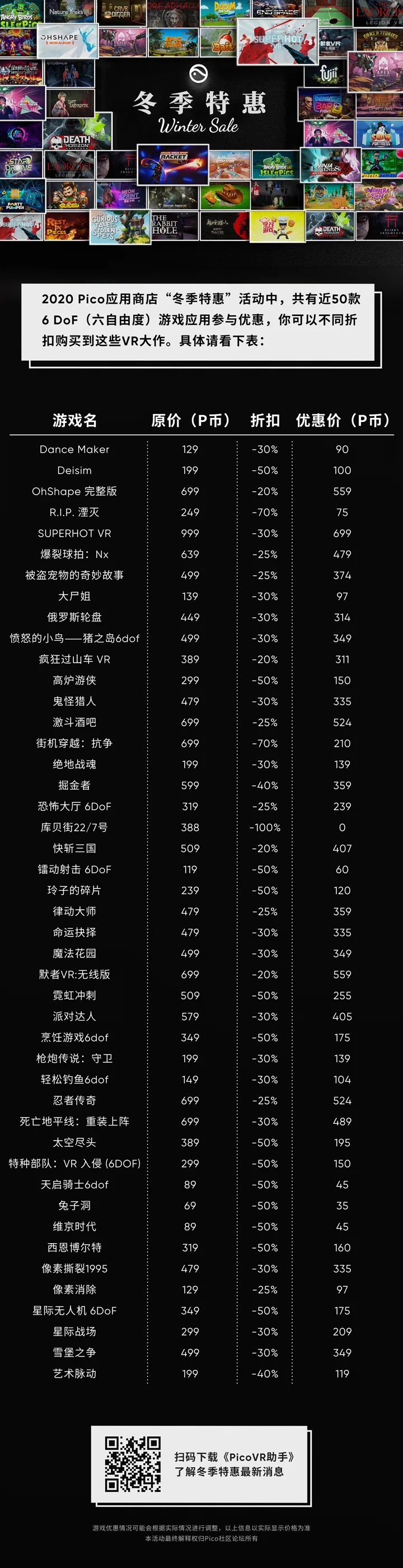 Pico开启“冬季特惠”活动,近50款VR游戏大促销