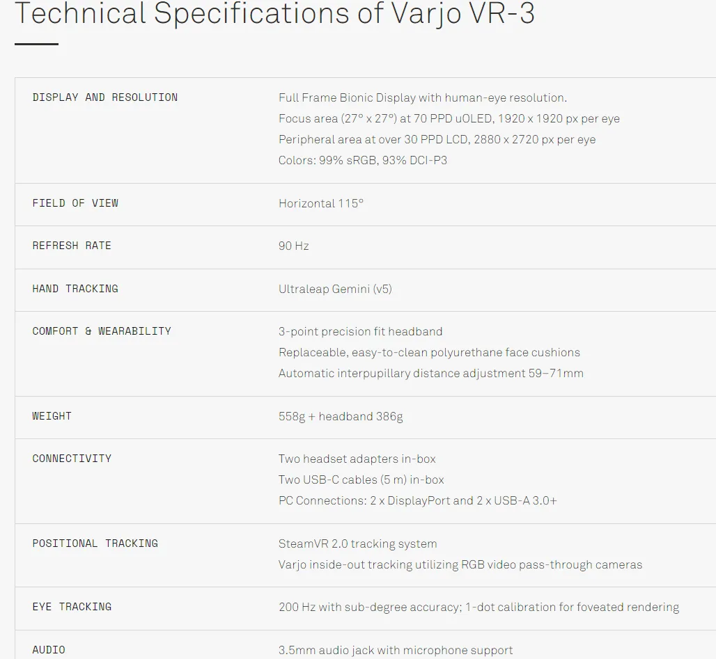 工业级XR头显厂商Varjo发布人眼分辨率头显XR-3和VR-3
