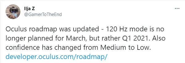 优先级被调低，Quest 2 120Hz刷新率支持推迟到Q2季度