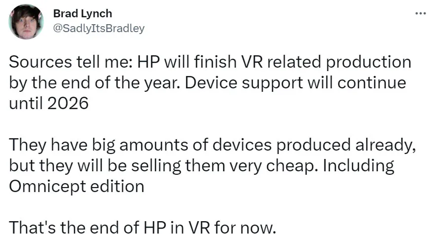 传惠普将退出VR头显市场