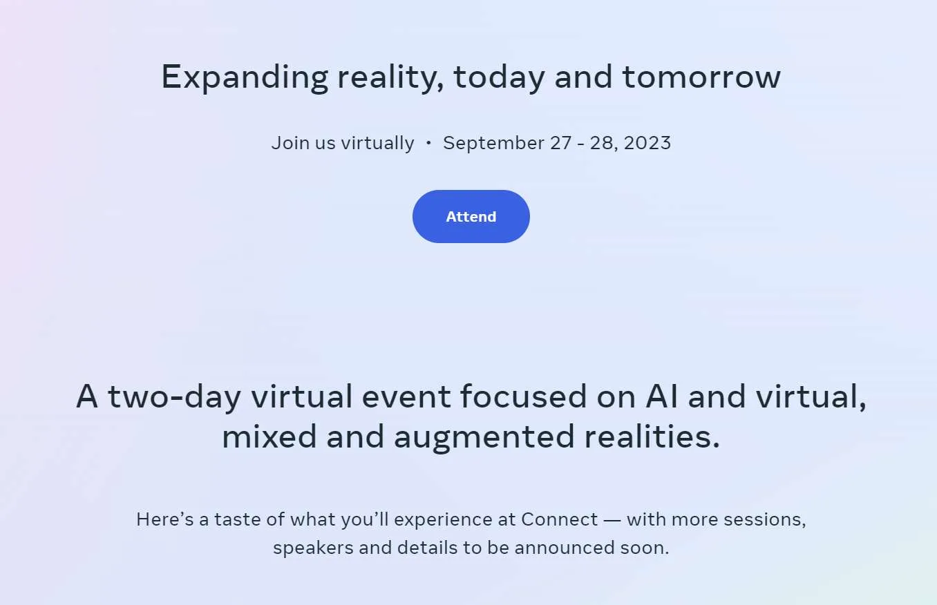 Meta Connect 2023大会首批演讲日程公布