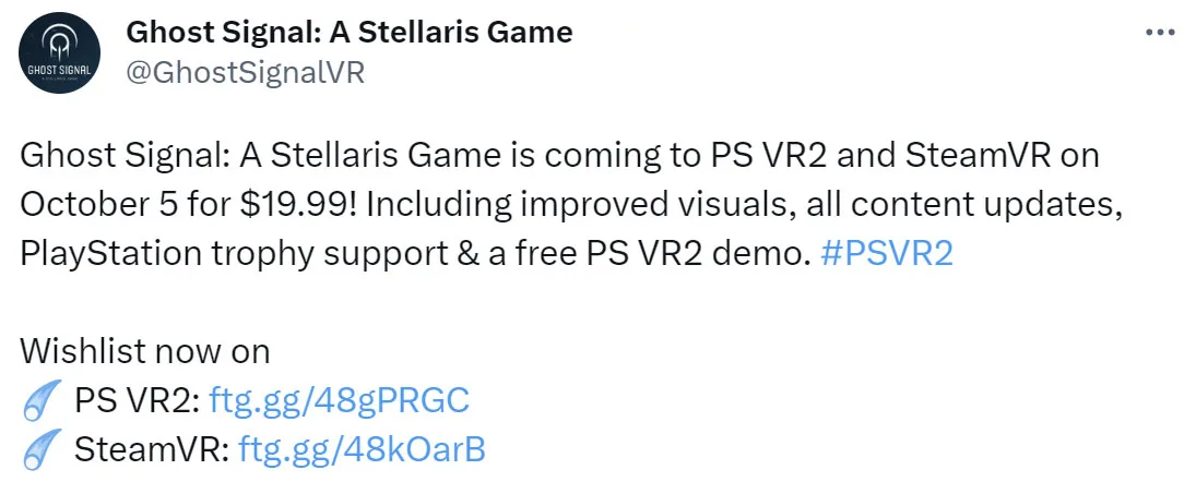 《Ghost Signal:A Stellaris Game》将登陆索尼PSVR 2和Steam