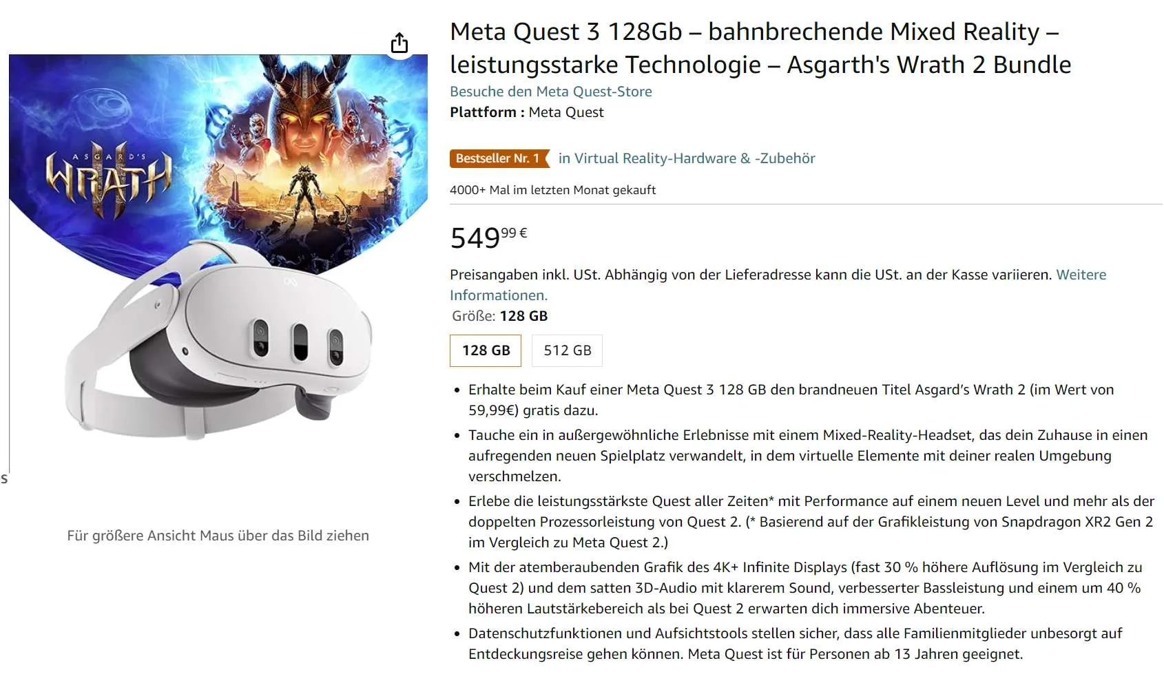 Meta Quest 3畅销亚马逊各大网站TOP1
