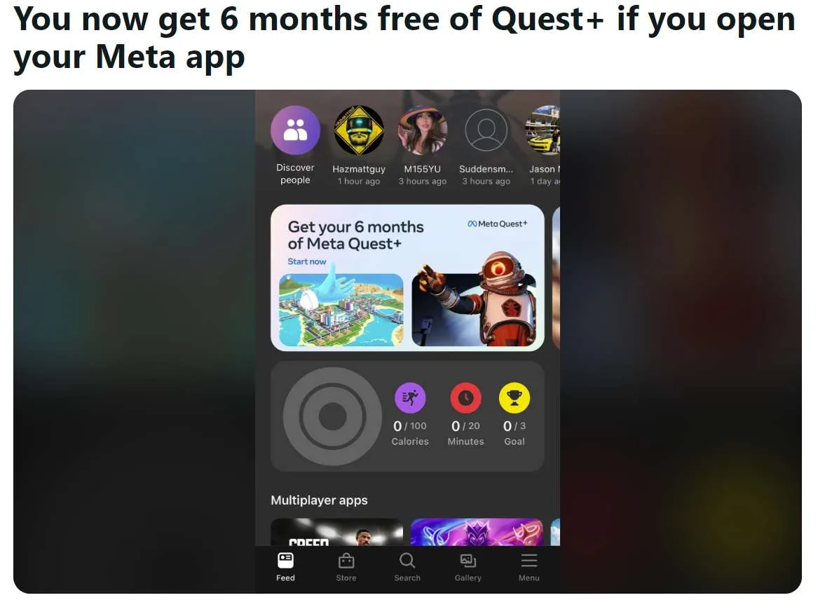 Meta为部分Quest 3用户赠送半年免费Quest Plus订阅服务