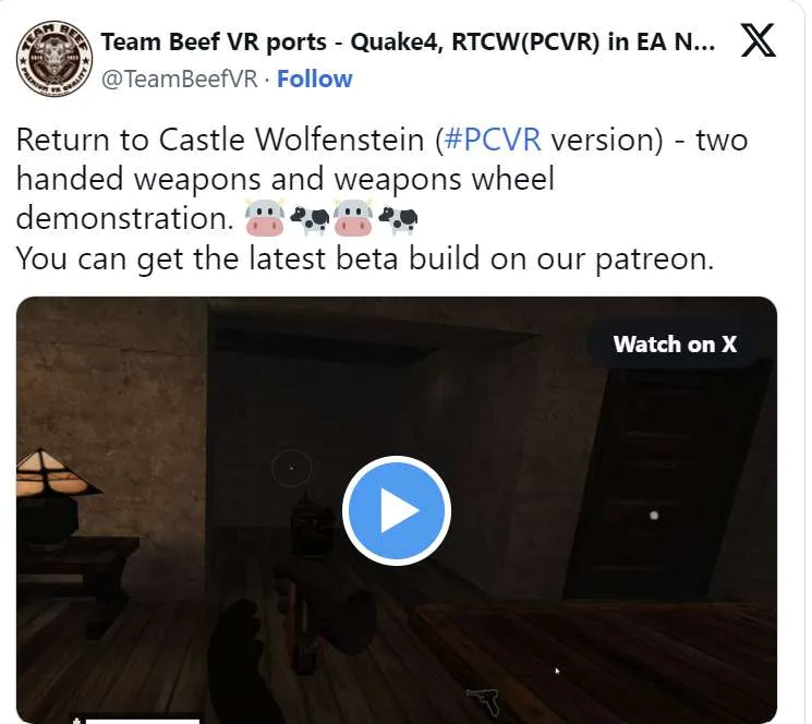 Team Beef将经典游戏《重返德军总部》移植到VR平台