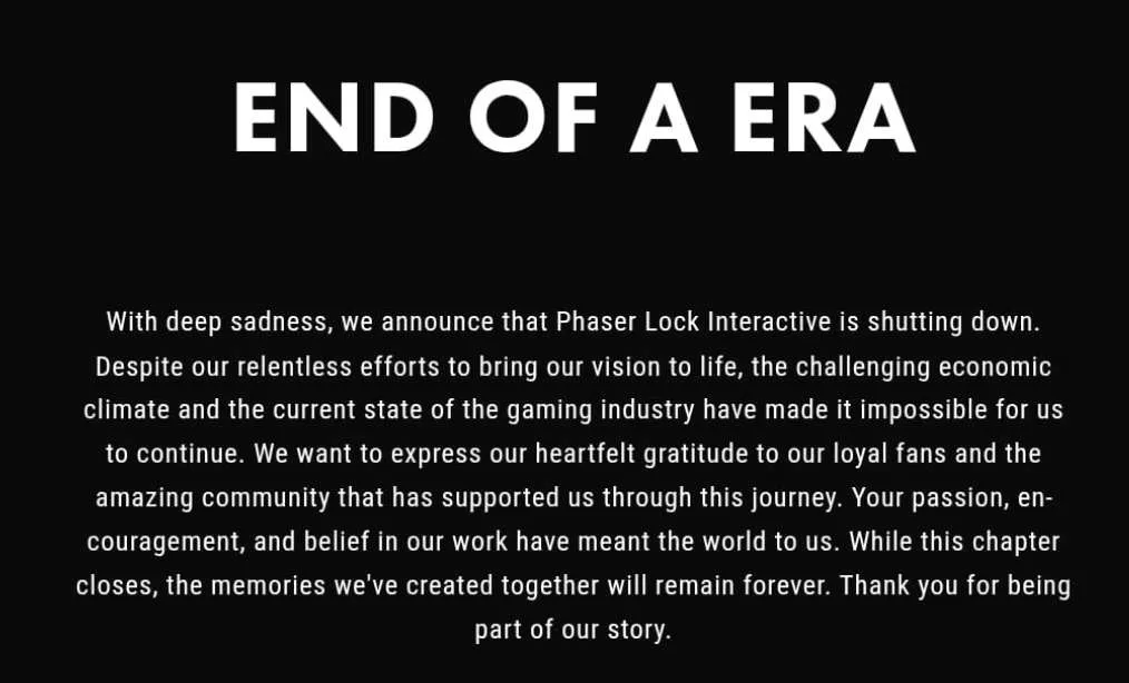 VR游戏团队Phaser Lock Interactive宣布关闭