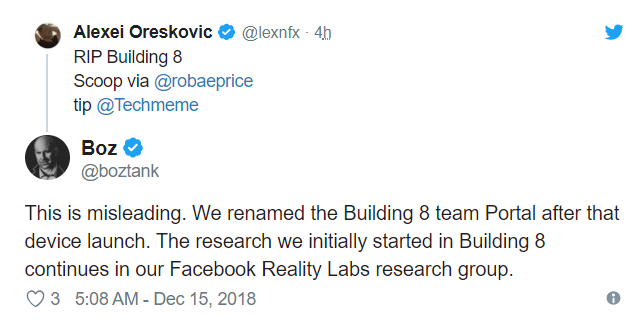 Facebook Building 8重组，部分成员加入AR/VR部门